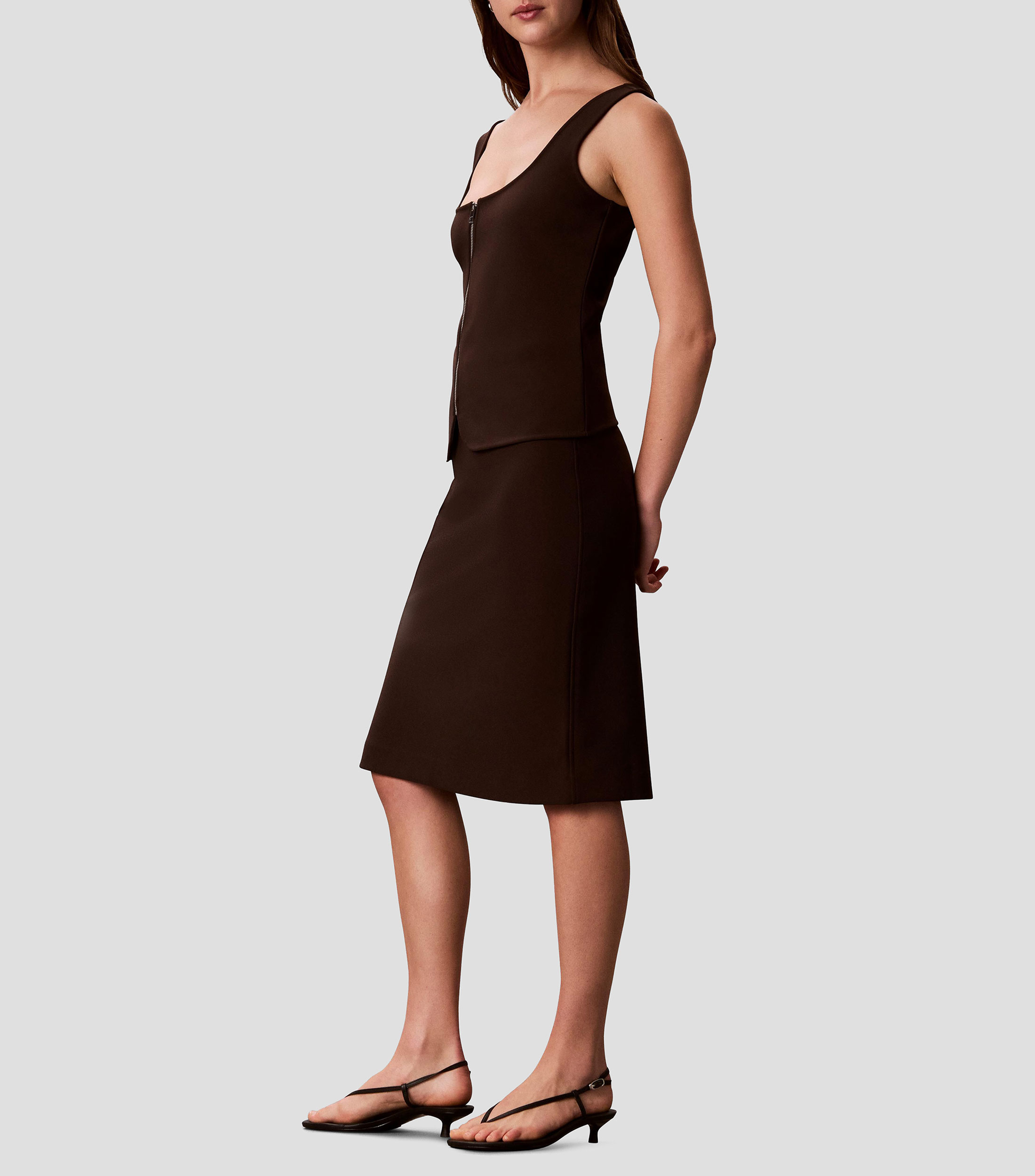 Falda midi de corte regular lisa Mujer